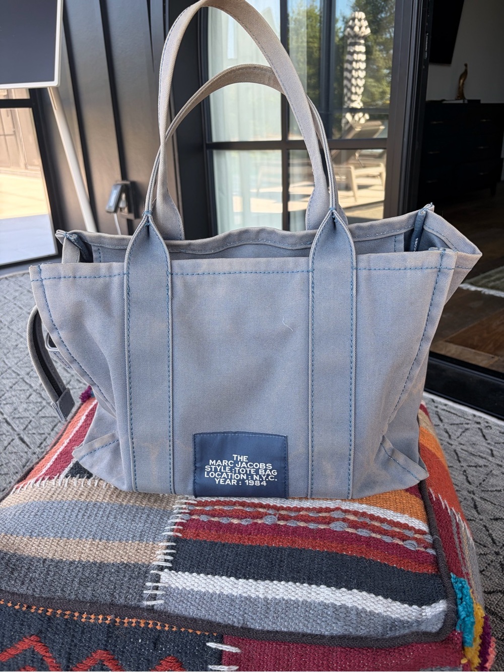 Marc Jacobs The Tote Bag Canvas Blue Medium Tote Bag - Picture 2 of 8